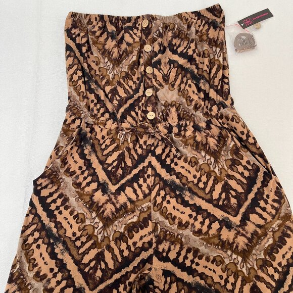 *NWT* No Boundaries Brown Black Animal Print Tribal Jumpsuit Strapless L 11/13 - Picture 1 of 12